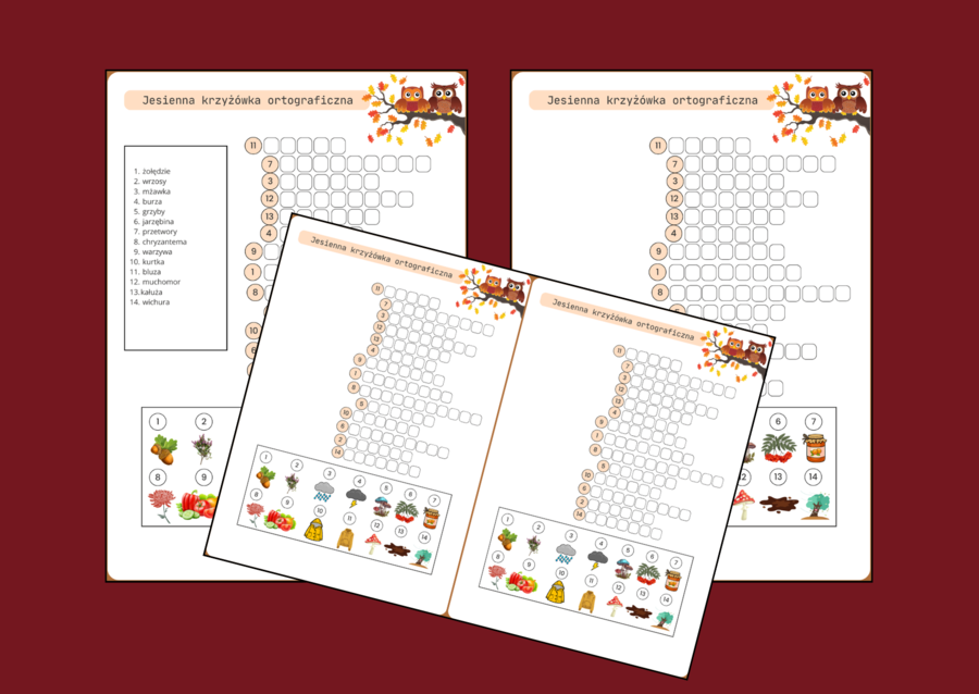 JESIENNA KRZYŻÓWKA obrazkowa – jesień - ćwiczenia redakcyjne - ortografia