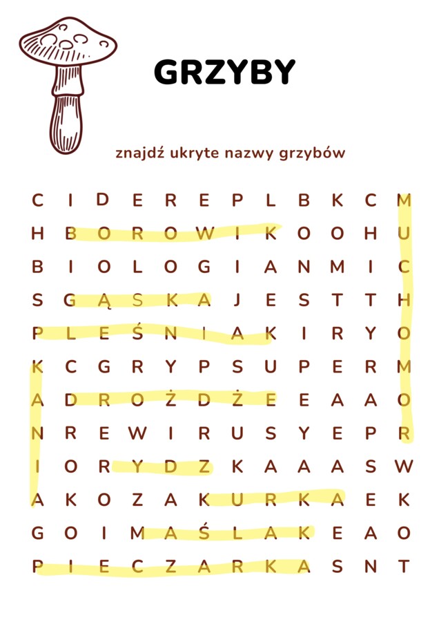 wykreślanka - grzyby