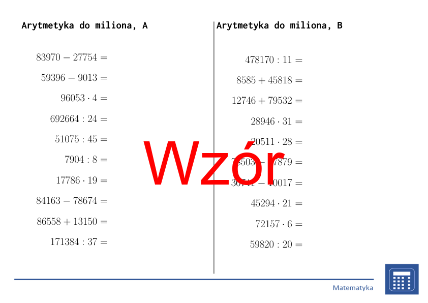 Arytmetyka do miliona | matematyka | 26 kolumn