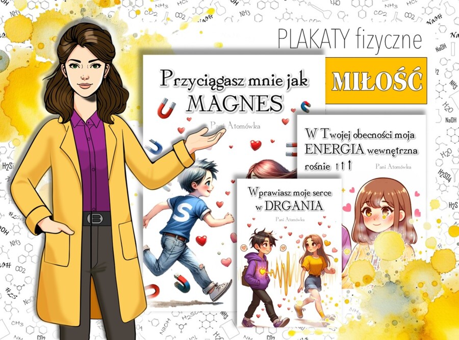 Fizyka. Plakat. Szkolna gazetka ścienna. Plakaty fizyczne z motywem MIŁOŚCI do sali chemicznej i nie tylko. Walentynki. Święto zakochanych.