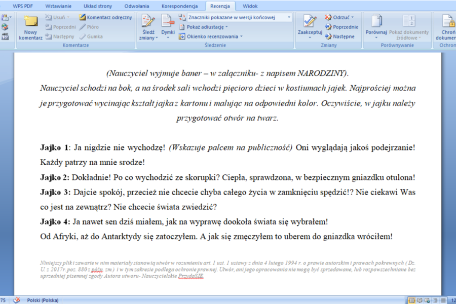 "PISKLAKI" scenariusz pożegnania i zakończenia przedszkola/ klasy 3