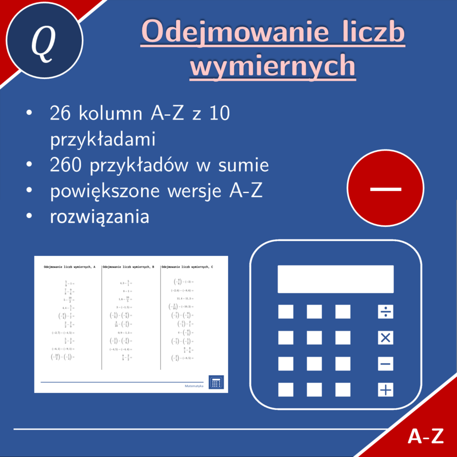 Odejmowanie liczb wymiernych | matematyka | 26 kolumn