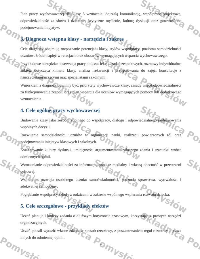 ROCZNY PLAN PRACY WYCHOWAWCY - klasa 5 (DOCX, edytowalny); plan pracy wychowawczej; godziny wychowawcze