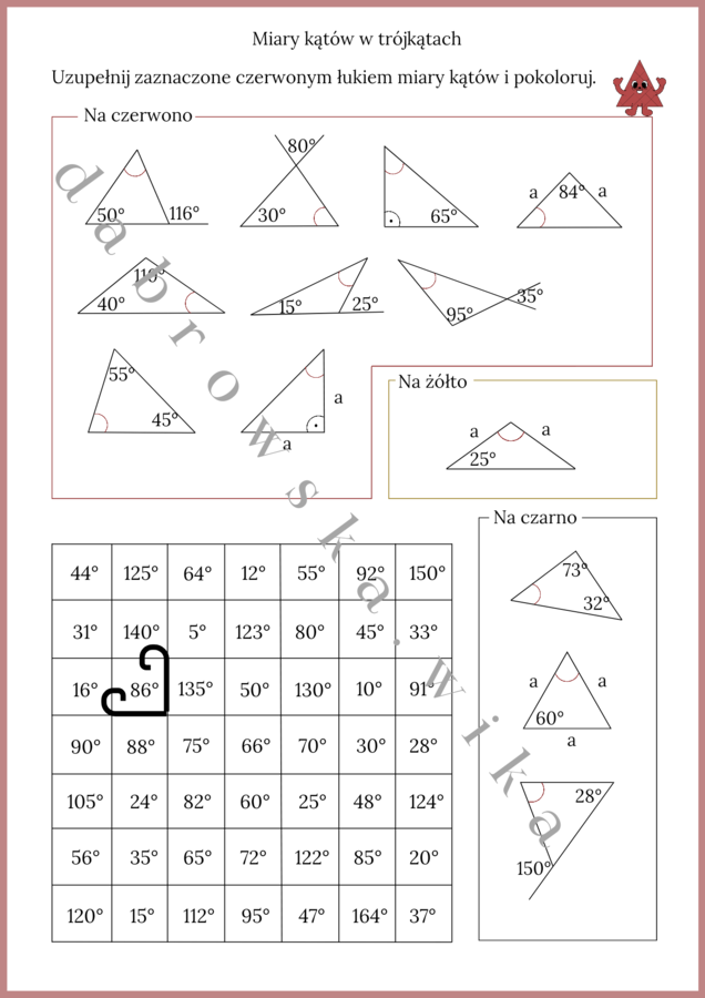 Miary kątów w trójkątach - kodowanka