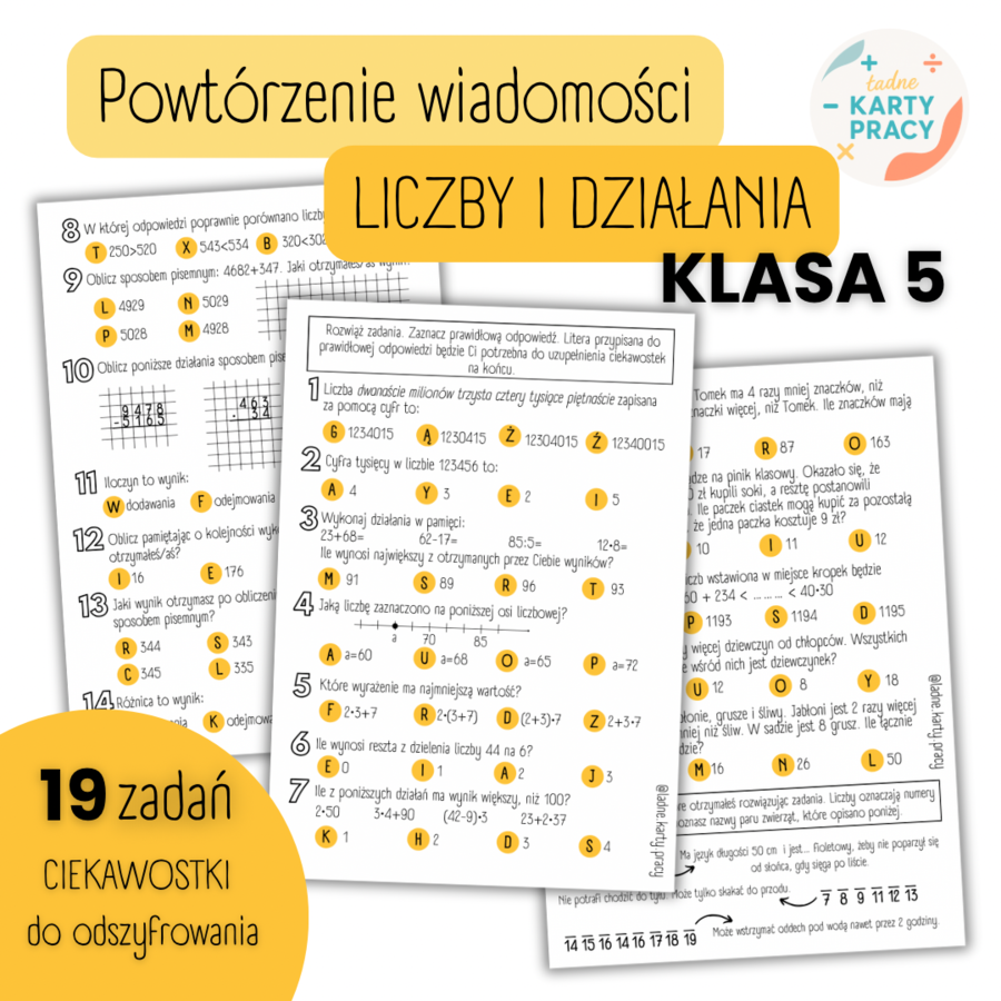 POWTÓRZENIE MATERIAŁU – Liczby i działania – KLASA 5