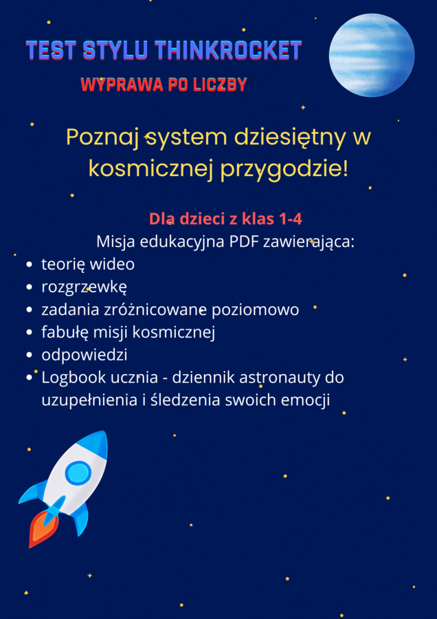 System dziesiętny w kosmicznej przygodzie (klasy 1–4) | Przetestuj styl ThinkRocket
