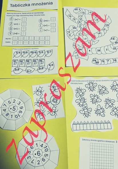 Tabliczka mnożenia, dzielenia - wklejki, karty pracy