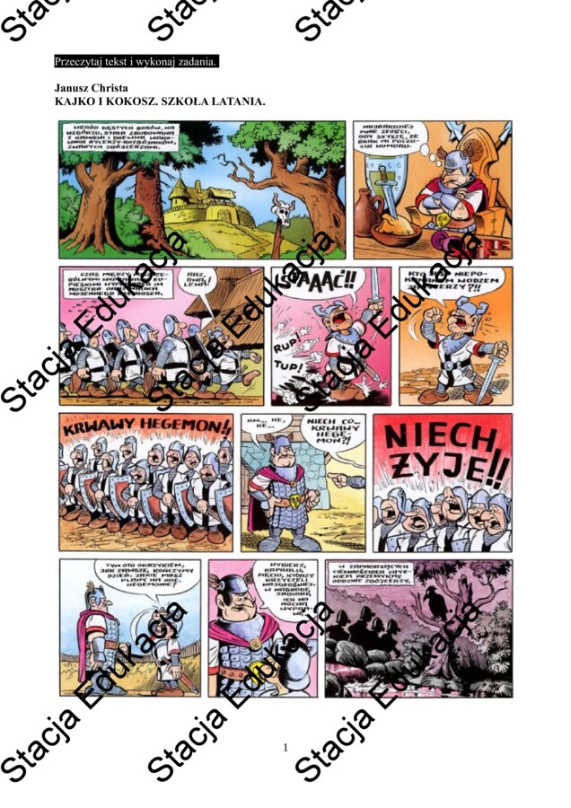 Egzamin ósmoklasisty – Arkusz z języka polskiego „Kajko i Kokosz. Szkoła latania” | Pełny test z kluczem odpowiedzi