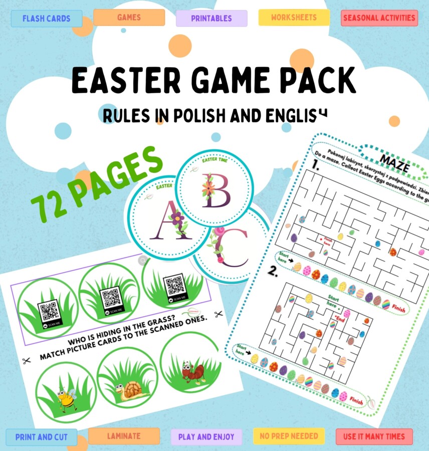 Easter Game Pack Zestaw gier na Wielkanoc i wiosnę: karty pracy, zabawy w j. angielskim i polskim. Dobre dla SPE, Rewalidacja, ZR, RI