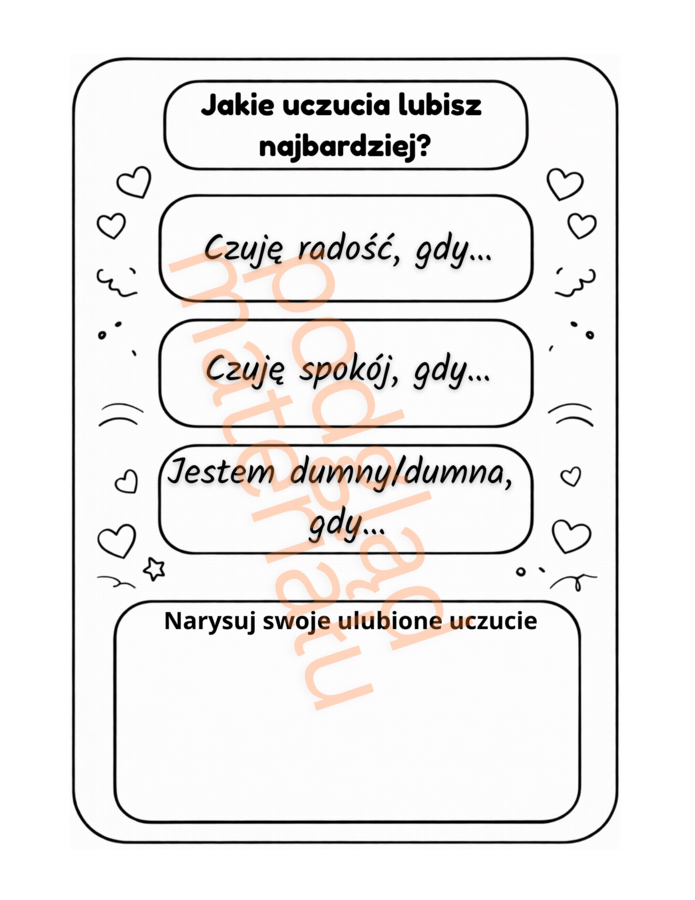 Emocje i uczucia dla dzieci – kolorowanka edukacyjna i karty pracy | 51 stron PDF