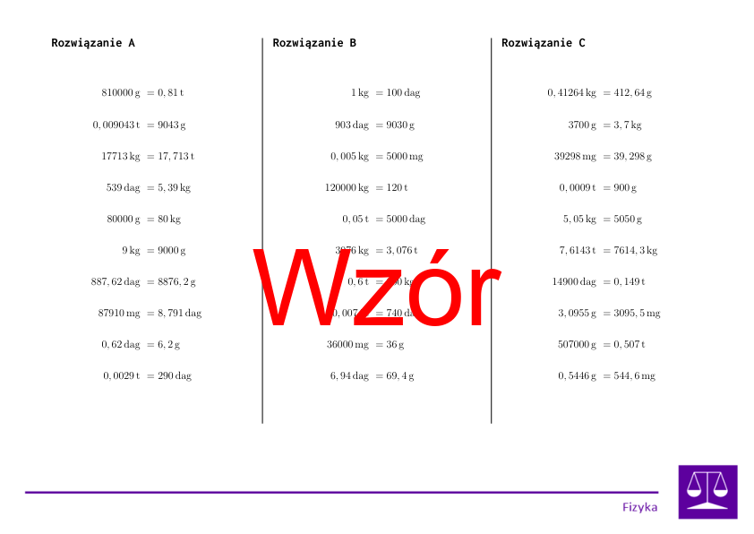 Konwersja jednostek masy | matematyka | 26 kolumn