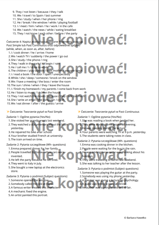 Karta pracy Master the Past - ćwiczenia Past Simple i Continuous B1/B2