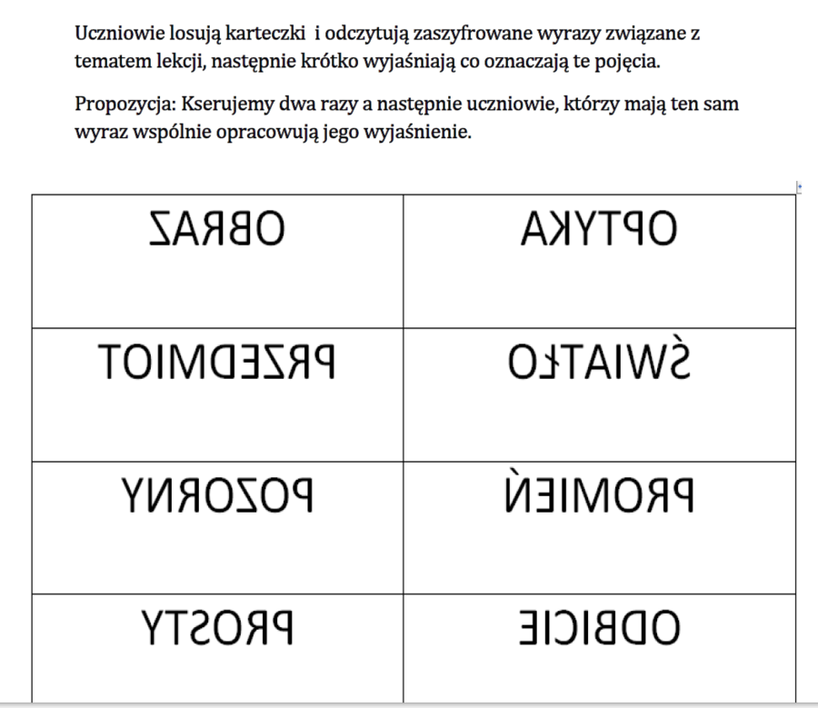 Fizyka kl.8 (SP) Temat: Zwierciadła płaskie (graficzna karta pracy + zadanie)