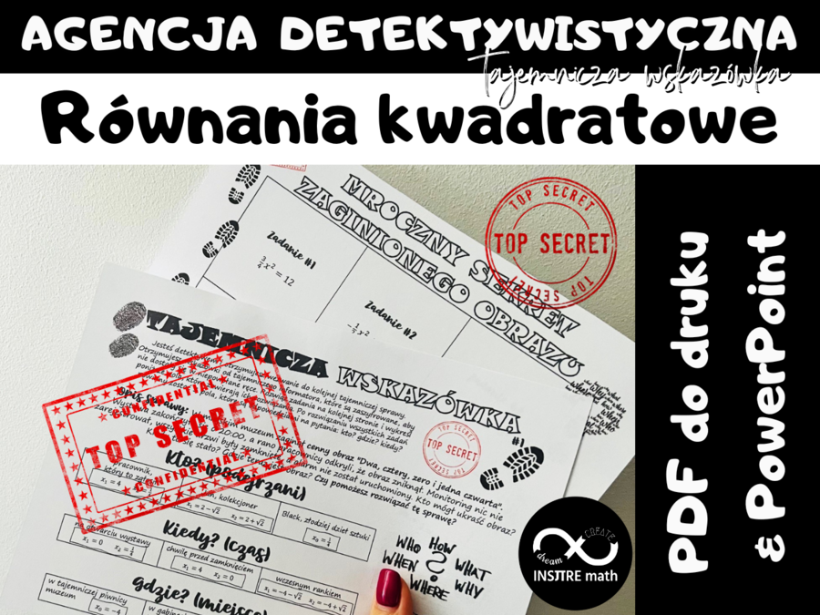 Agencja Detektywistyczna: tajemnicza wskazówka. Równania kwadratowe. Rozwiązywanie równań kwadratowych. Szkoła ponadpodstawowa.