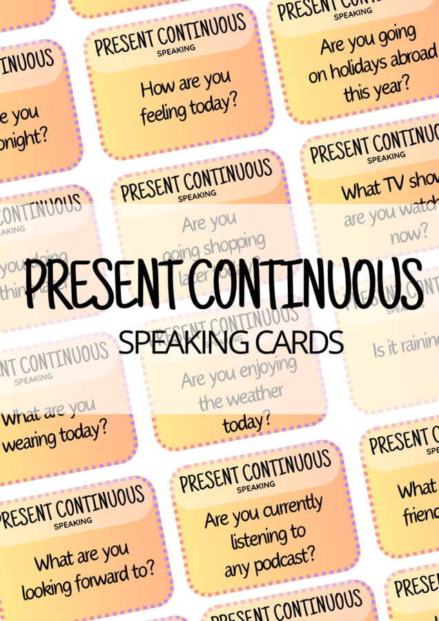 Present Continuous – 80 speaking questions – karty do speakingu – angielski – mówienie – egzamin ósmoklasisty – matura ustna