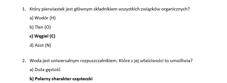 Test- Chemizm życia. Składniki nieorganiczne