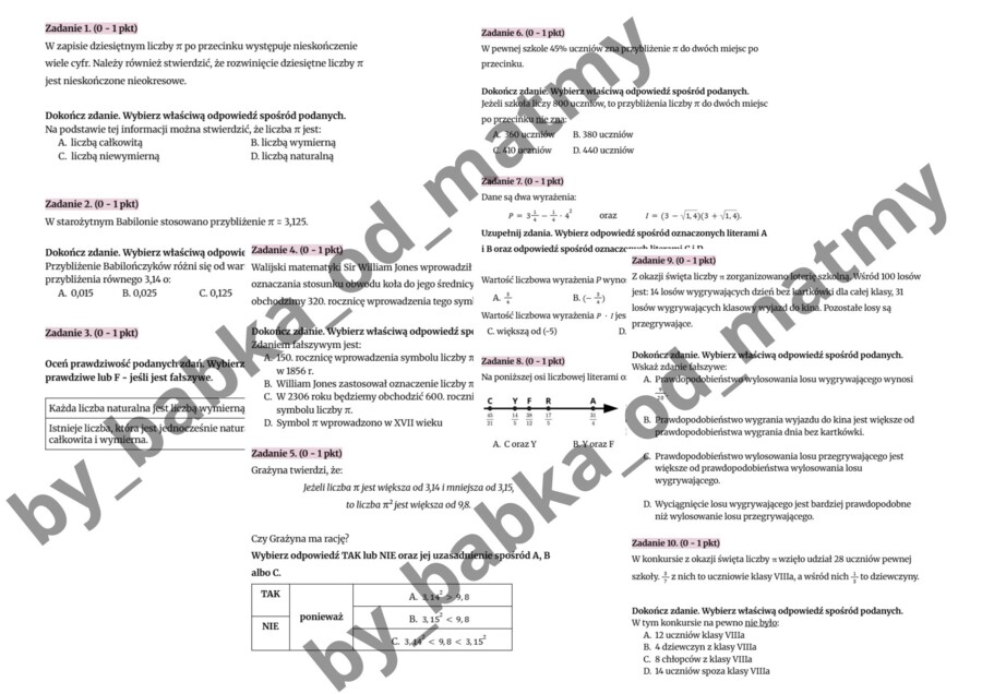 Egzamin próbny z matematyki – Dzień Liczby PI