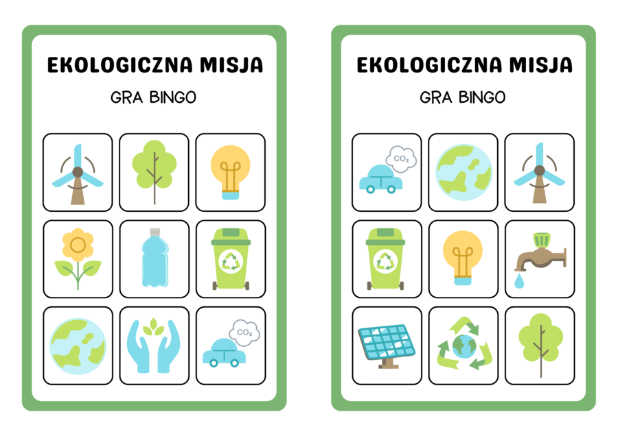 Gra edukacyjna typu bingo "Ekologiczna misja" (dla uczniów w klasach 0-3 SP)
