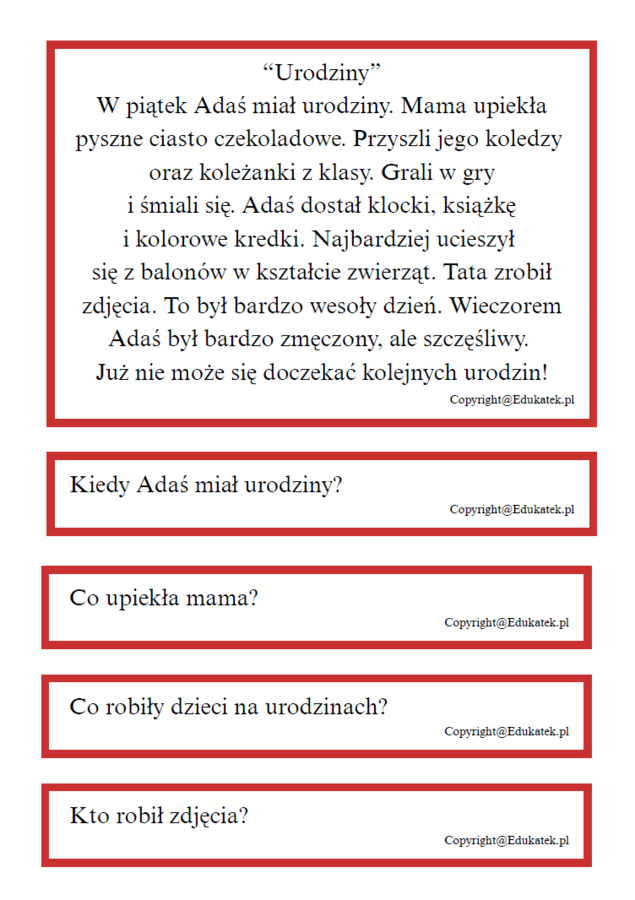 Czytanie ze zrozumieniem-poziom średni