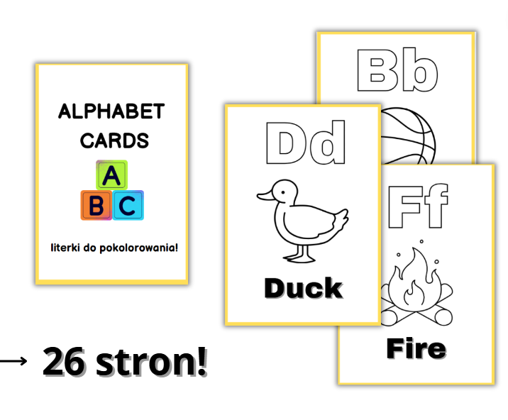 ALFABET KARTY DO KOLOROWANIA, ALPHABET, ANGIELSKI, FLASHCARDS, FISZKI