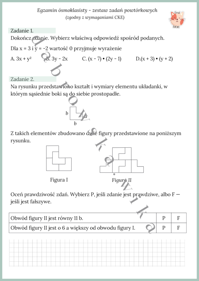 Egzamin ósmoklasisty - zestaw zadań powtórkowych
