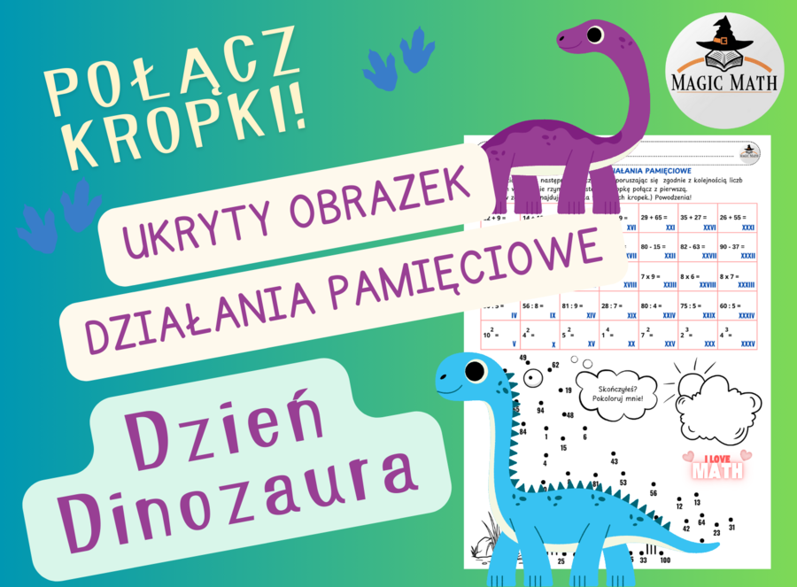 DZIEŃ DINOZAURA „POŁĄCZ KROPKI” działania pamięciowe KARTA PRACY