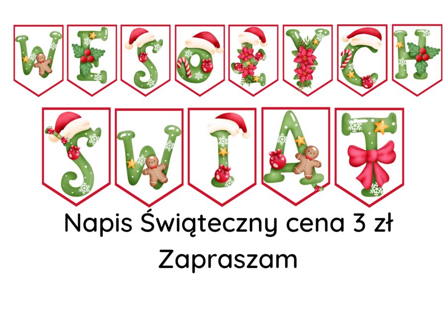 Napis "Wesołych Świąt" - zielony PROMOCJA - 3zł