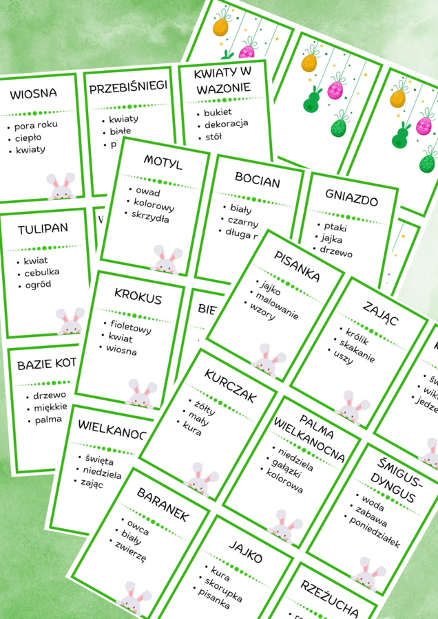 WIOSENNE TABOO - wiosna, Wielkanoc, święta, zając, przerwa, powrót do szkoły, gra