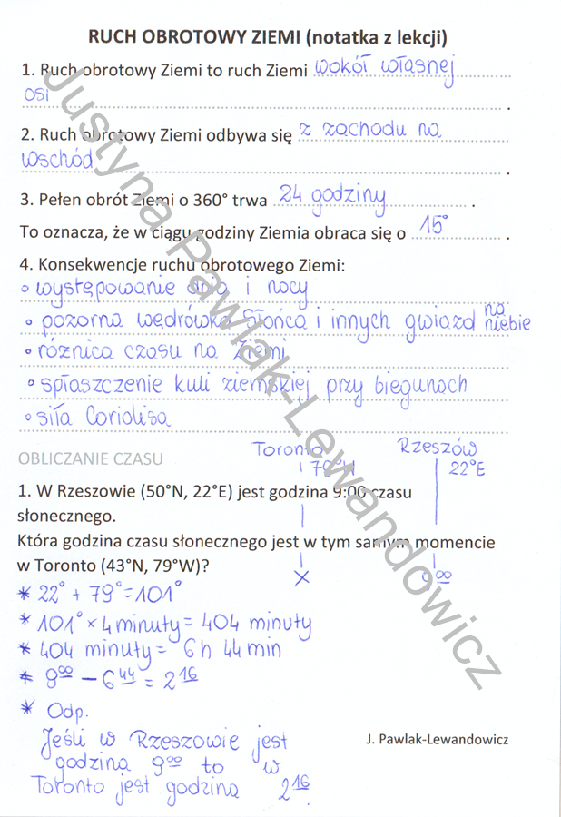 Ruch obrotowy Ziemi (sketchnotka)