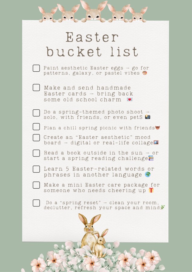 🌟 Easter Bucket List – High School Edition – Wiosenna Lista Zadań dla Nastolatków (A4) 🐣