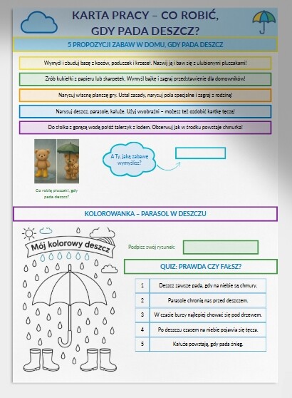 Karta pracy „Co robić, gdy pada deszcz?”