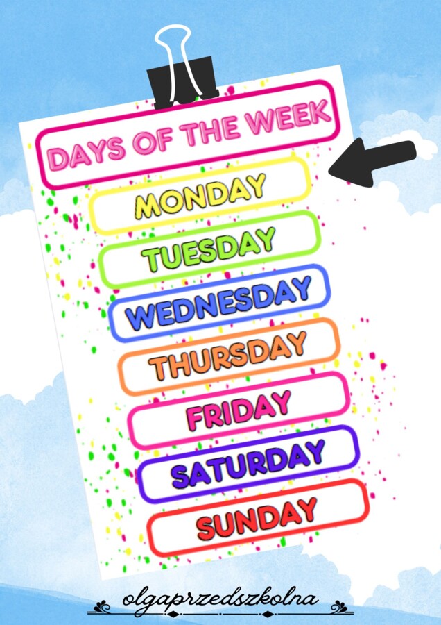 Days of the week na gazetkę angielską