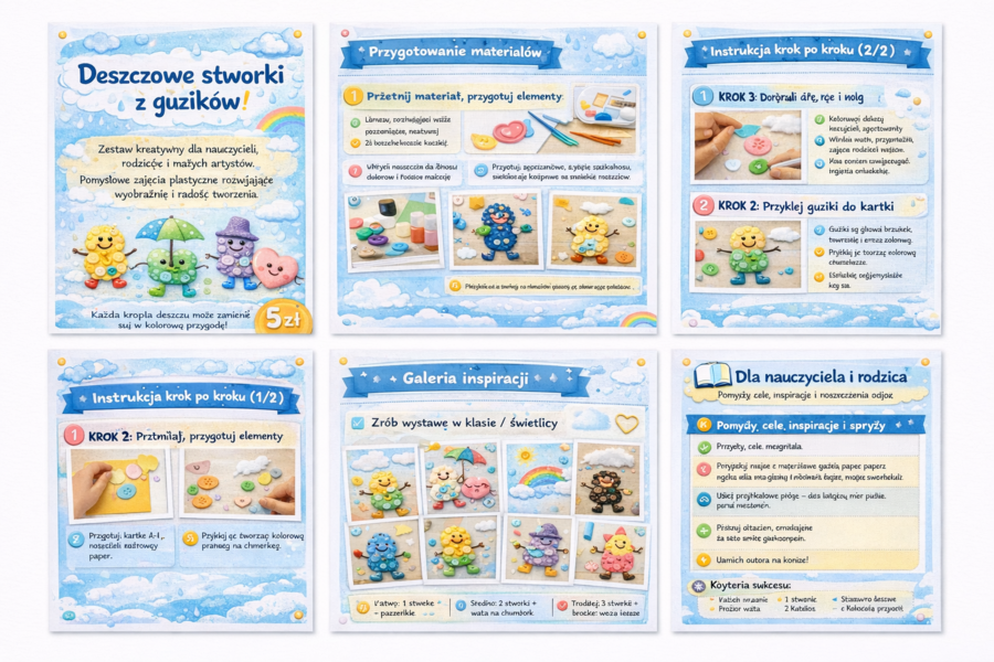 Deszczowe stworki z guzików