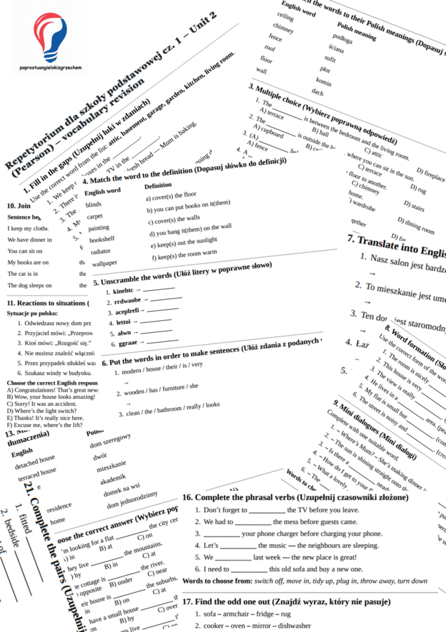 Repetytorium dla szkoły podstawowej cz. 1 (Pearson) – Unit 2 – vocabulary revision