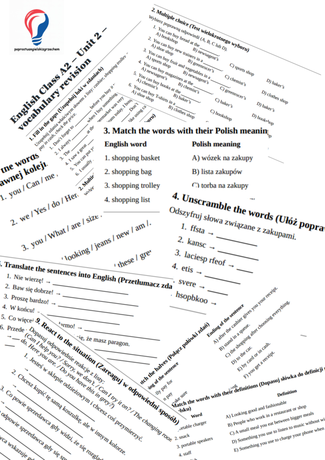 English Class A2 – Unit 2 – vocabulary revision