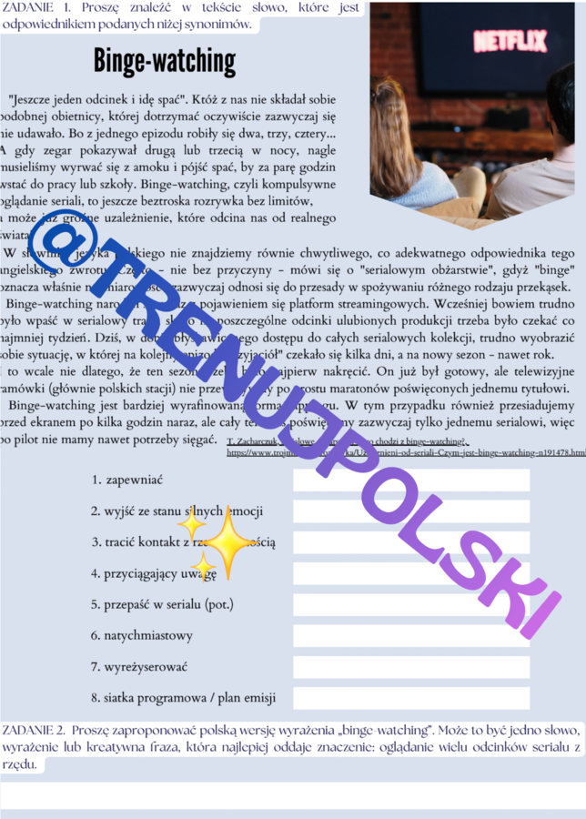 Binge-watching 📺🎞️- gotowa lekcja poziom B2-C1