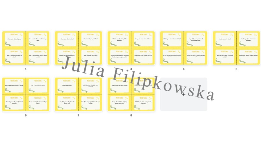 Present Simple/ Karty do mówienia/ Mówienie/ Speaking/ Konwersacje/ Klasy 4-8/ Klasy 4-6/ Klasy 6-8/ SP/ Warm-up/ Rozgrzewka/ Speaking cards/ Gramatyka/ Grammar/ Speaking cards grammar/ E8