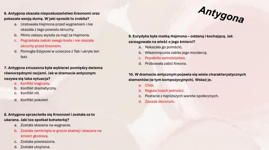 Test wprowadzający z lektury Antygona