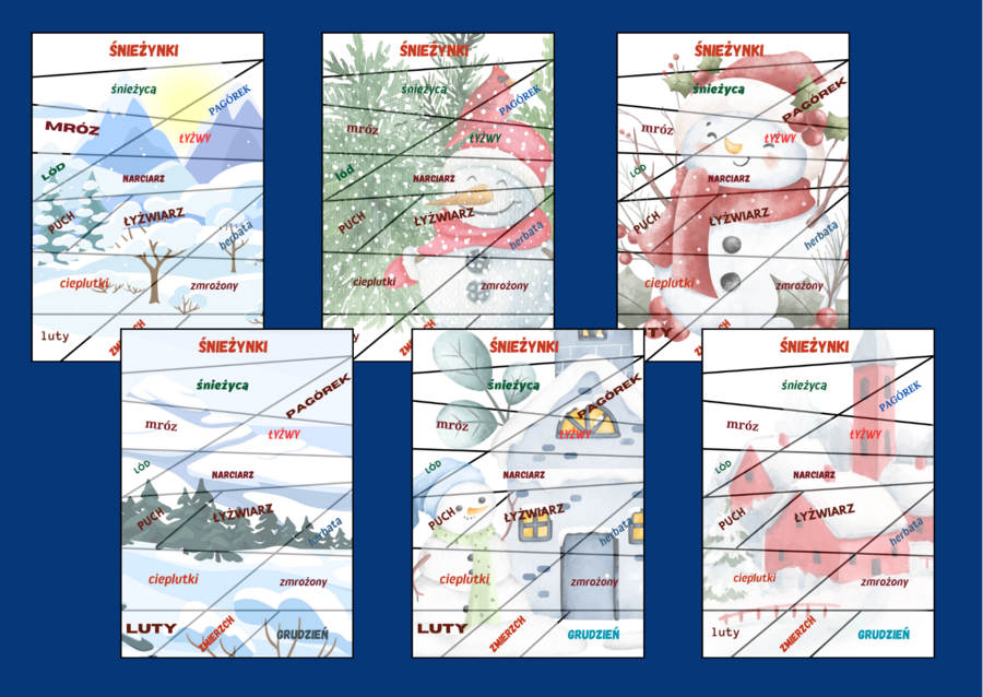 ZIMA – ortografia – puzzle – 6 wersji