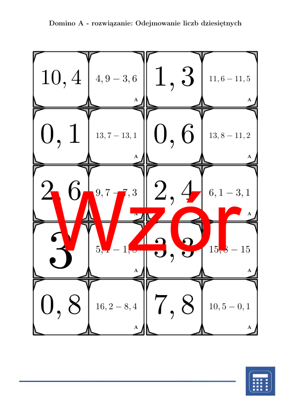 Domino - Odejmowanie liczb dziesiętnych | matematyka