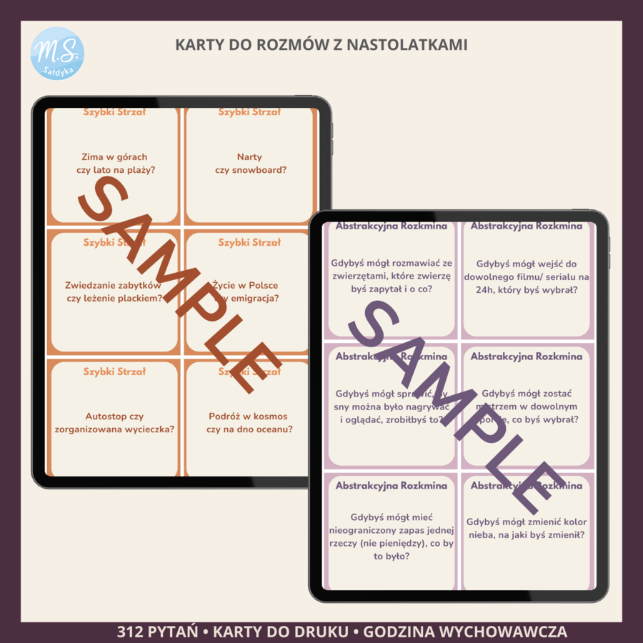 ROZGADANE KLASY – 312 pytań do rozmów z nastolatkami | Karty do druku (Icebreakery • Szybkie Strzały • Abstrakcyjna Rozkmina)