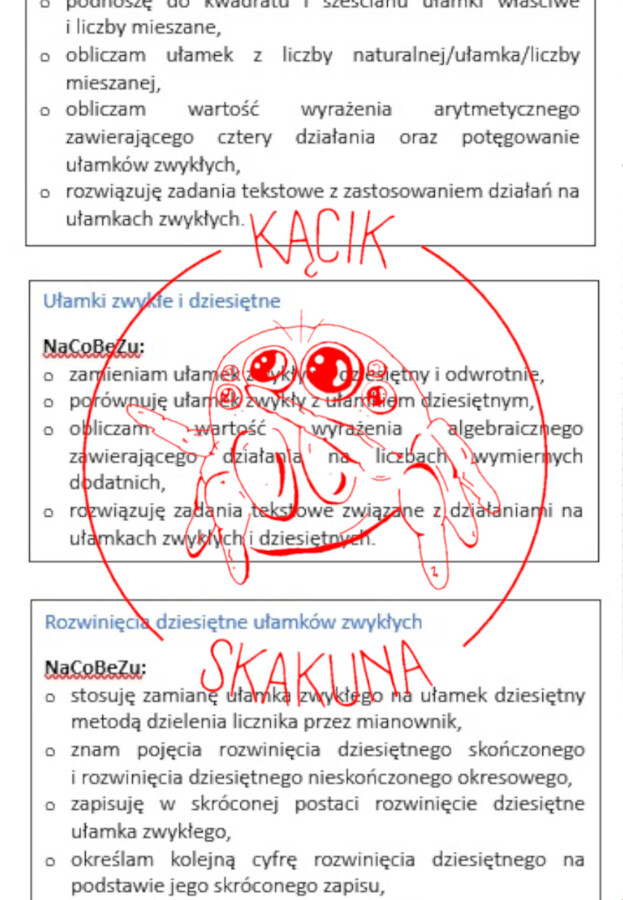 MATEMATYKA KL.6: NaCoBeZu (Zeszyt OK) - gotowe wklejki do zeszytu z możliwością zaznaczania przez uczniów poziomu zrozumienia danego zagadnienia