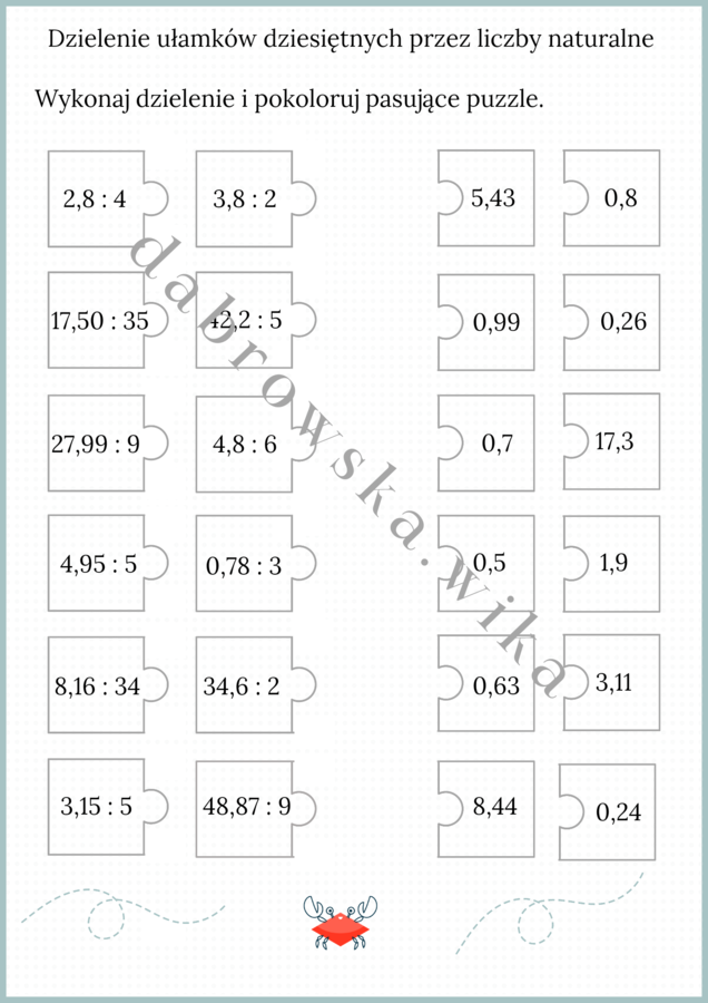 Dzielenie ułamków dziesiętnych przez liczby naturalne