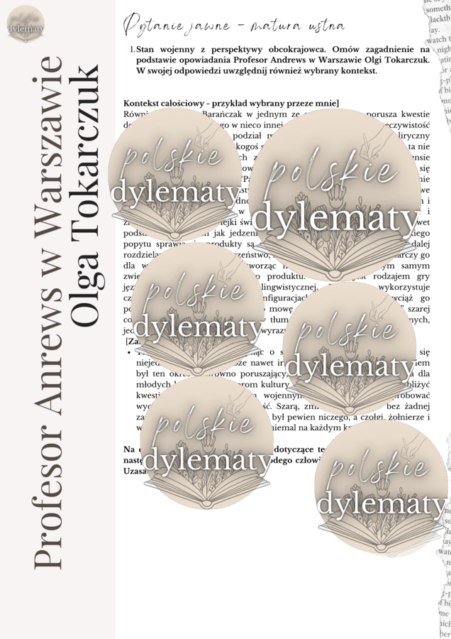 Olga Tokarczuk "Profesor Andrews w Warszawie" z tomu opowiadań „Gra na wielu bębenkach” - opracowanie maturalne + pytanie jawne (matura ustna)