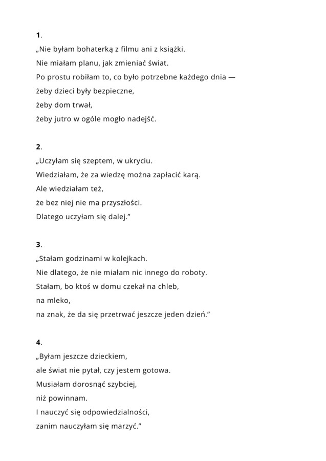 Scenariusz apelu - dzień kobiet, 20 polskich głosów