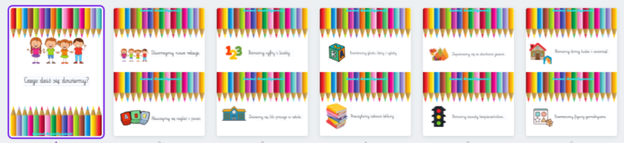 Czego dziś się dowiem? - karty do dekoracji i wydruku - klasa 1