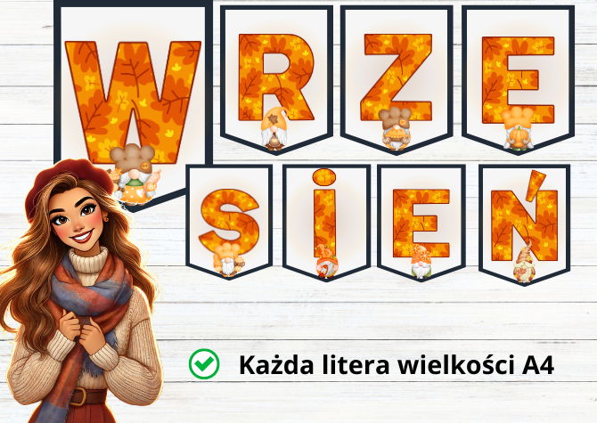 Wrzesień - napis, girlanda