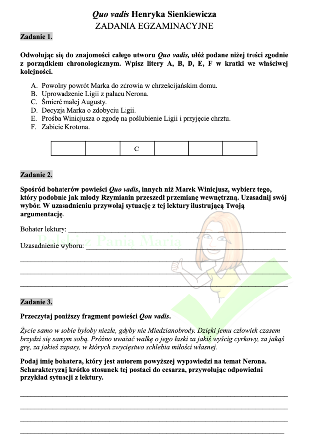 "Quo vadis" - zadania egzaminacyjne