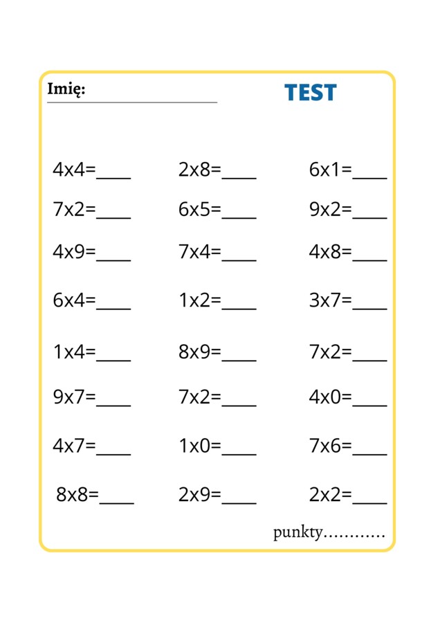 Tabliczka mnożenia, plansze XL, karty pracy, testy