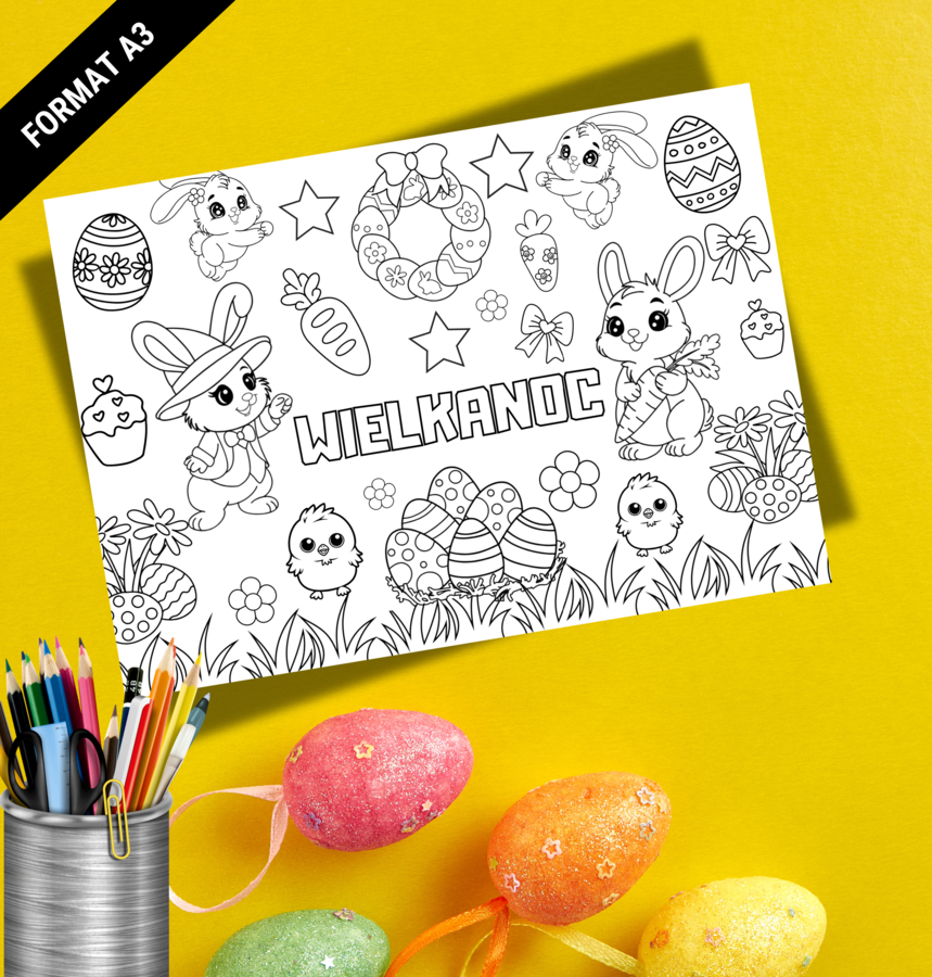 Kolorowanka Wielkanocna Duży format A3. Wielkanocna Kolorowanka